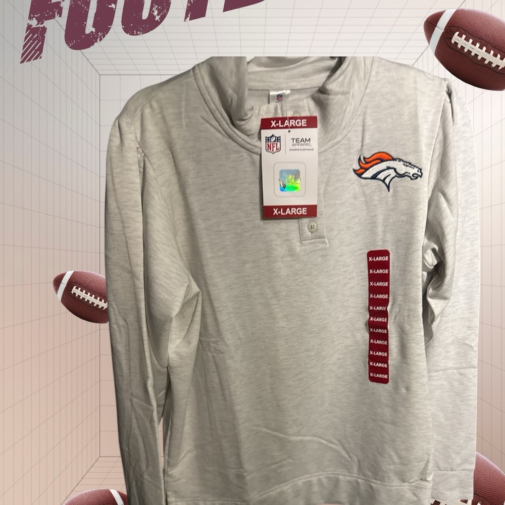 NWT NFL Licensed Denver Broncos Thinner Sweatshirt XL button up collar